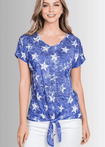 Star Print Front Knot Burnout Tee