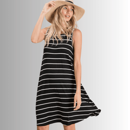 Kate Casual Striped Summer Dress in Black- CLEARANCE FINAL SALE
