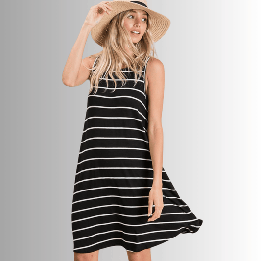 Kate Casual Striped Summer Dress in Black- CLEARANCE FINAL SALE