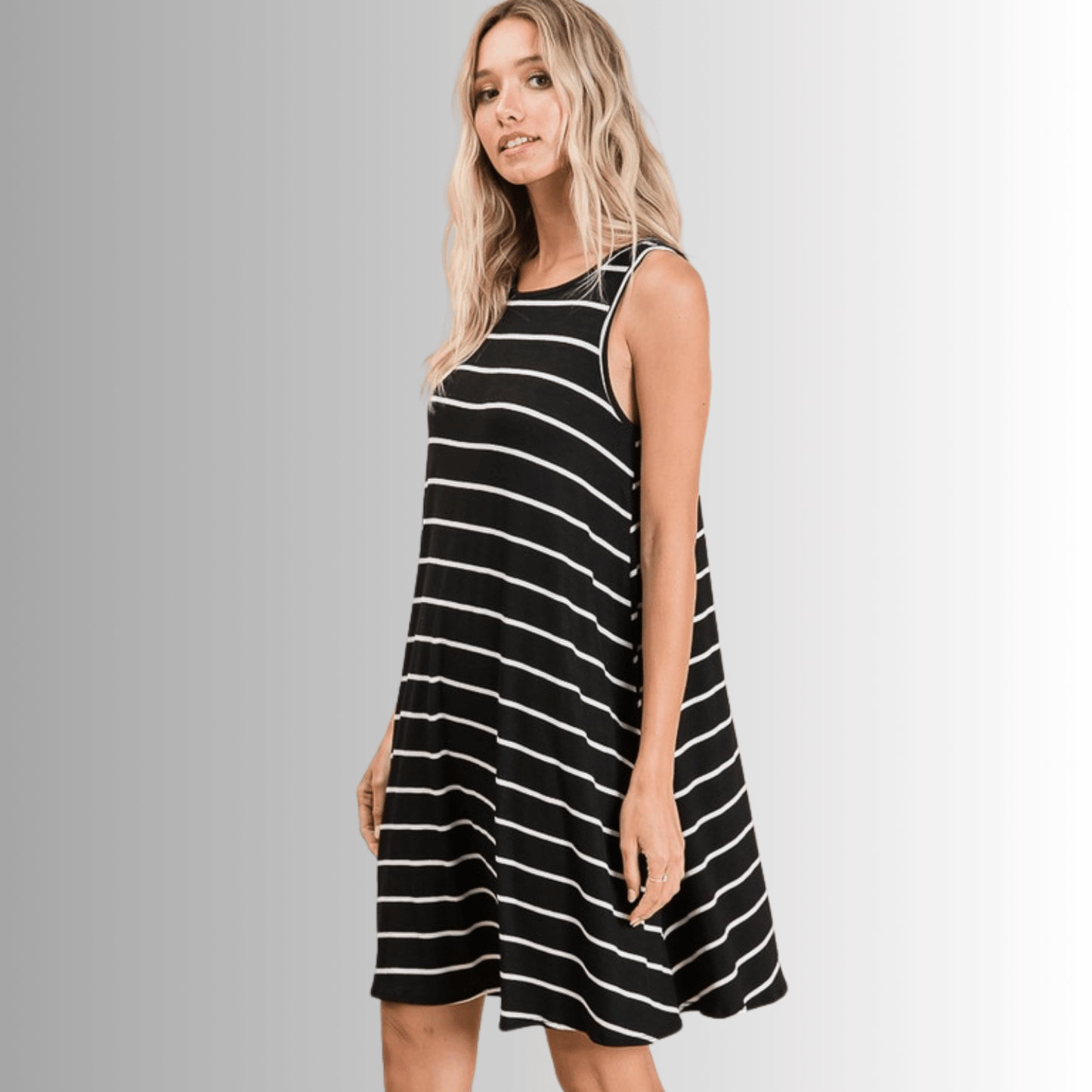 Kate Casual Striped Summer Dress in Black- CLEARANCE FINAL SALE