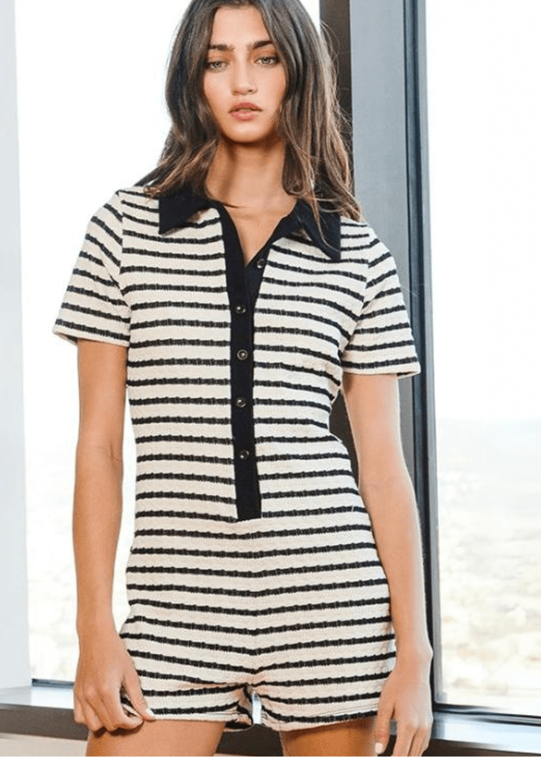 Bucket List Textured Striped Romper CLEARANCE FINAL SALE