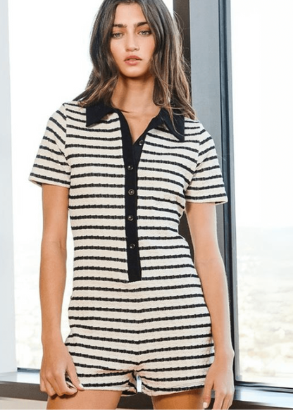 Bucket List Textured Striped Romper CLEARANCE FINAL SALE