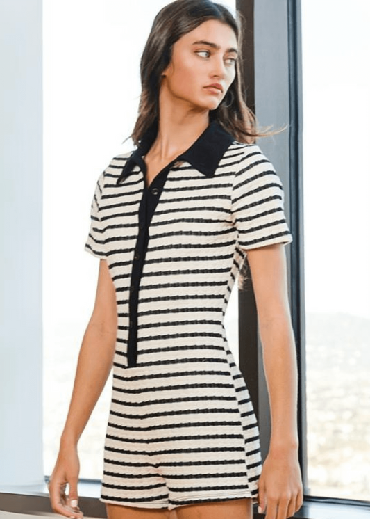 Bucket List Textured Striped Romper CLEARANCE FINAL SALE