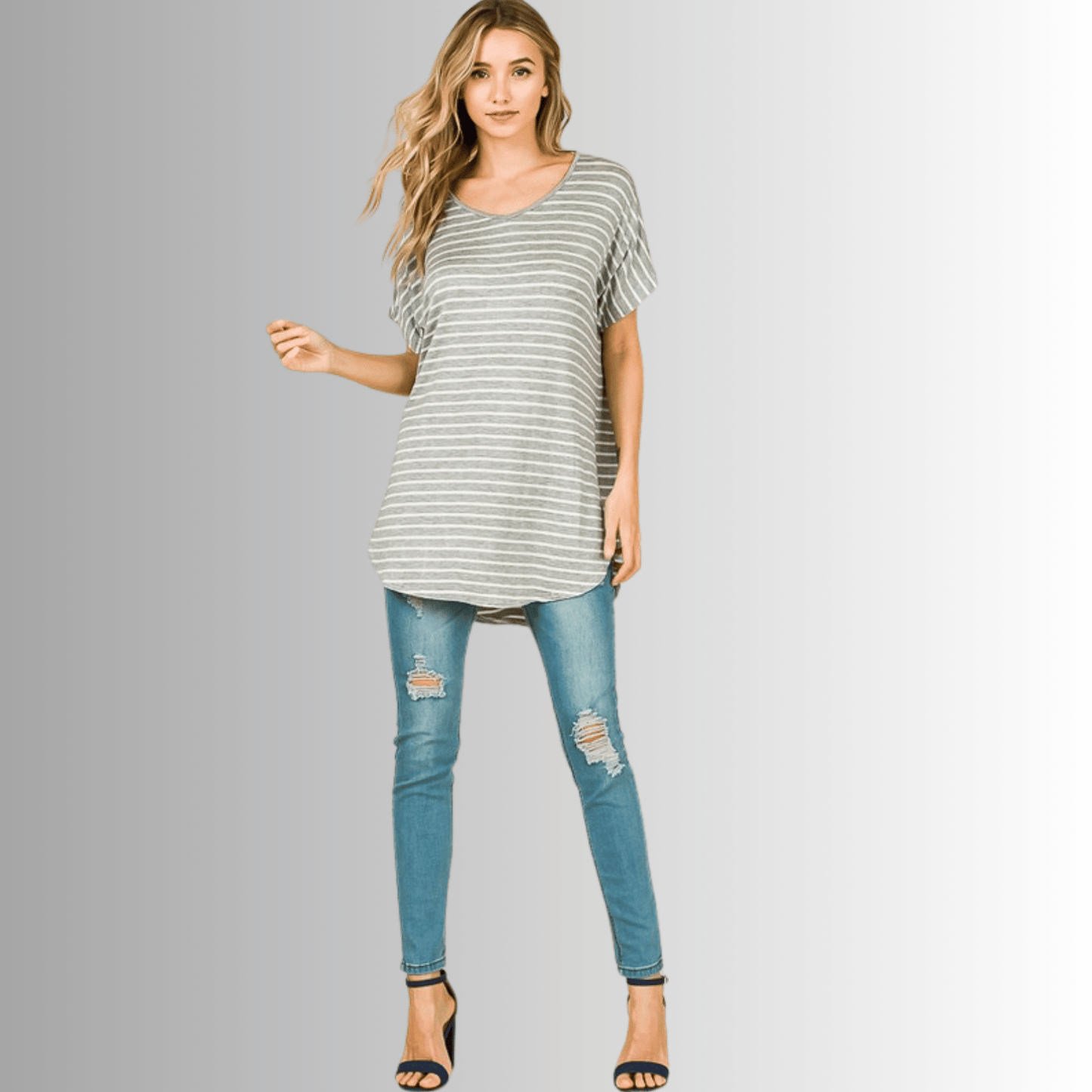 Kinsley Striped Casual Tunic Tee CLEARANCE FINAL SALE