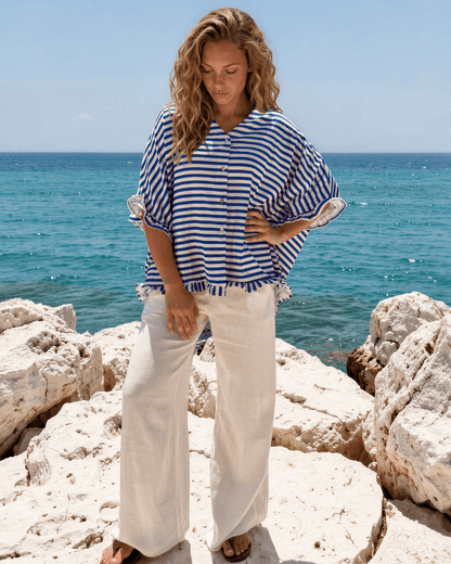 Lily Oversized Striped Top - Blue