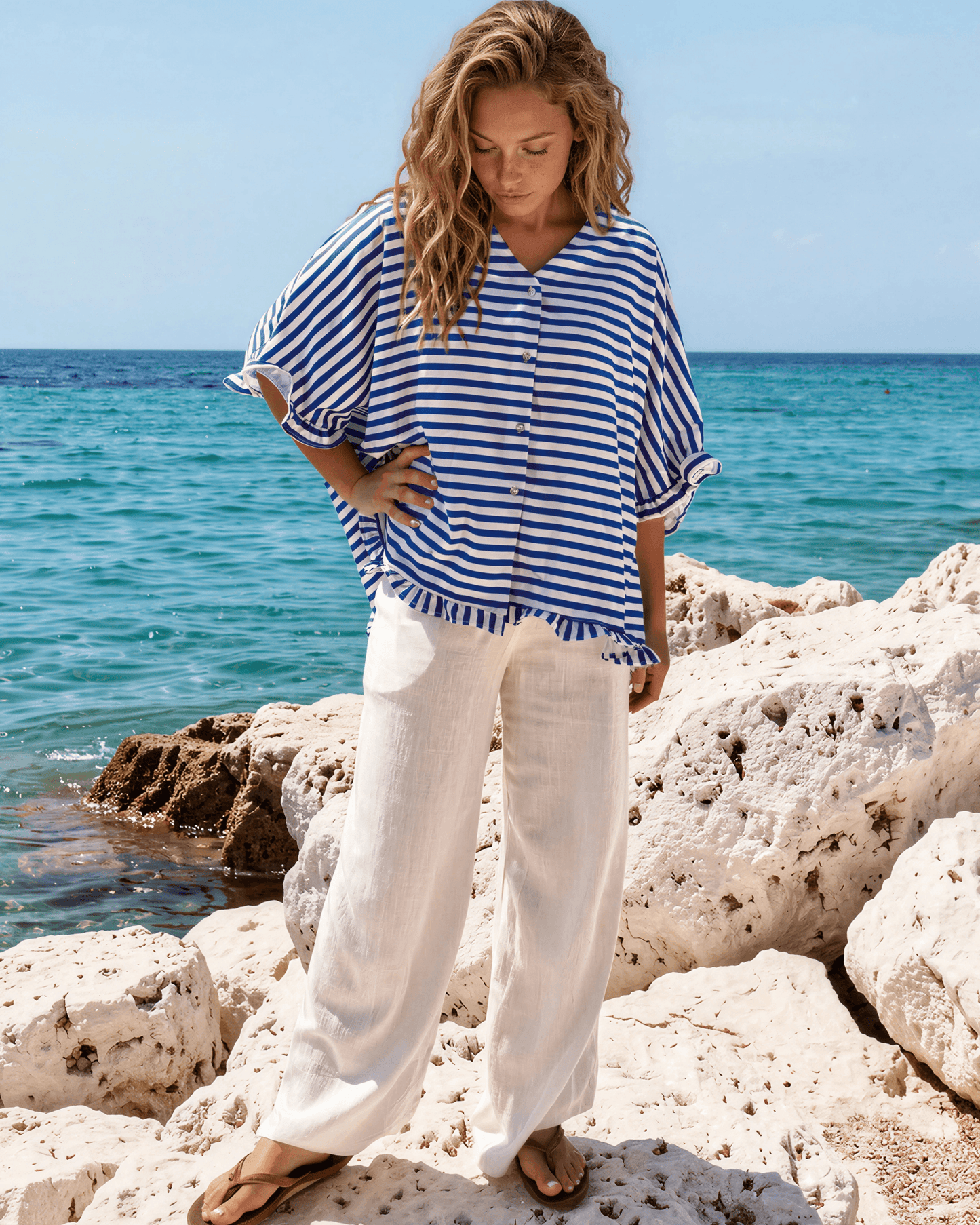 Lily Oversized Striped Top - Blue