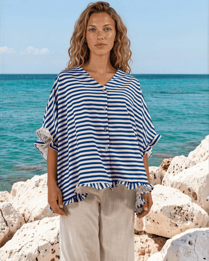 Lily Oversized Striped Top - Blue