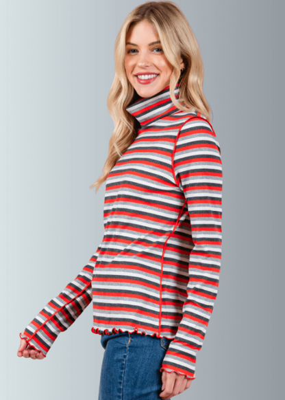 Lettuce Marrow Stitch Stripe Turtleneck CLEARANCE FINAL SALE