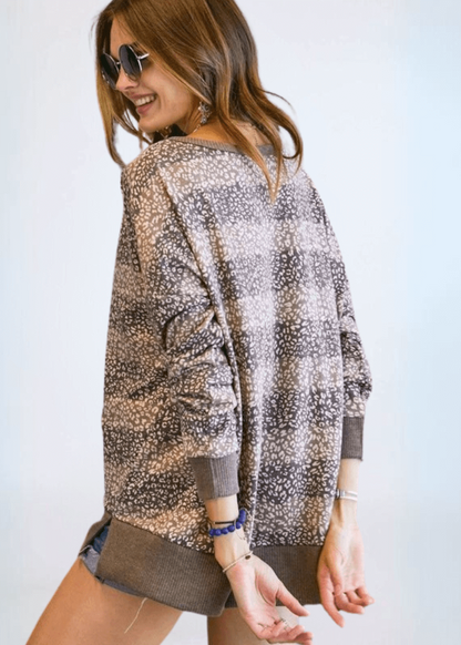 Mixed Pattern V-neck Sweater Top Made in USA
