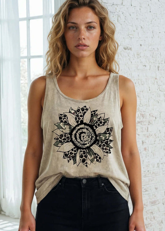 Mixed Media Sunflower Cotton Tank