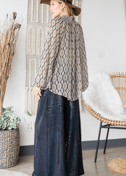Olivia Sheer Mock Stand Collar Blouse - CLEARANCE FINAL SALE