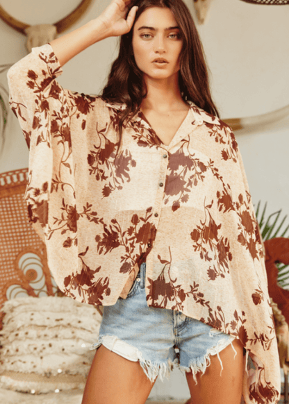 Cora Floral Chiffon Button Down Blouse CLEARANCE FINAL SALE