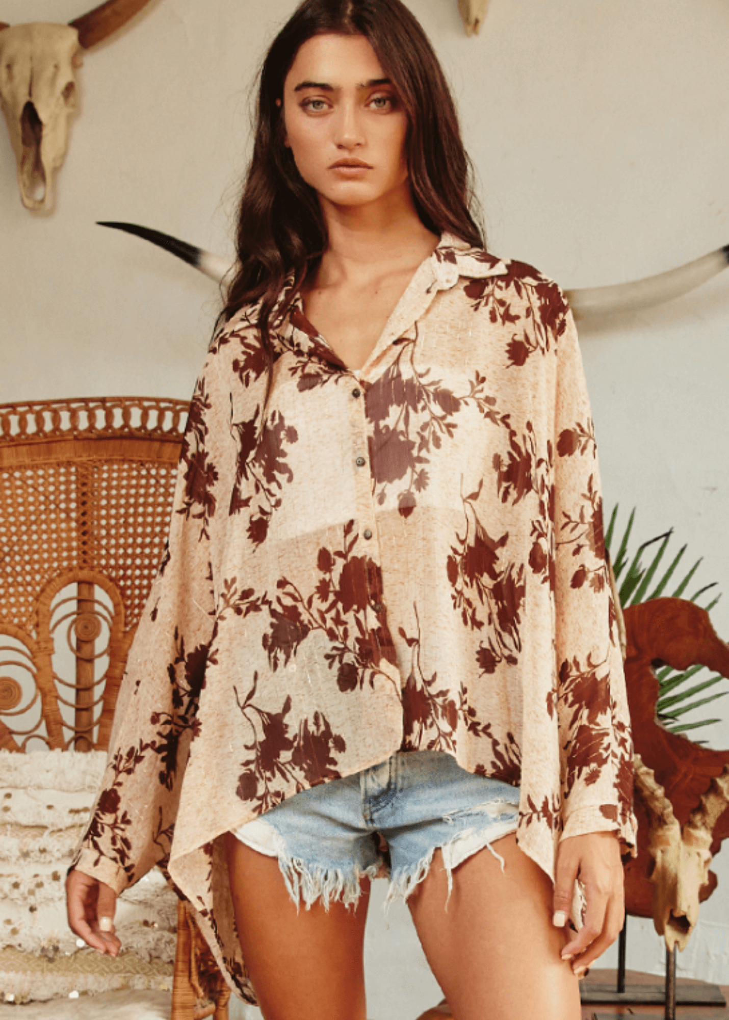 Cora Floral Chiffon Button Down Blouse CLEARANCE FINAL SALE