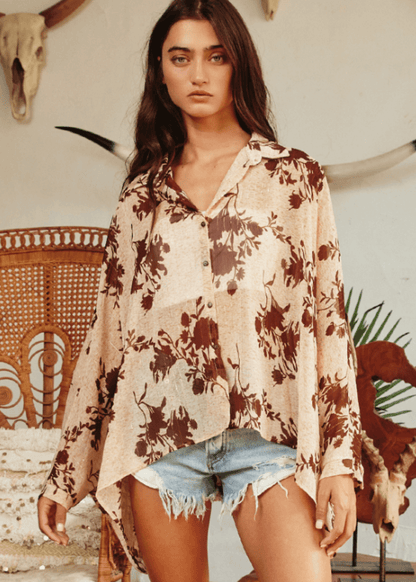 Cora Floral Chiffon Button Down Blouse CLEARANCE FINAL SALE