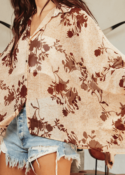 Cora Floral Chiffon Button Down Blouse CLEARANCE FINAL SALE