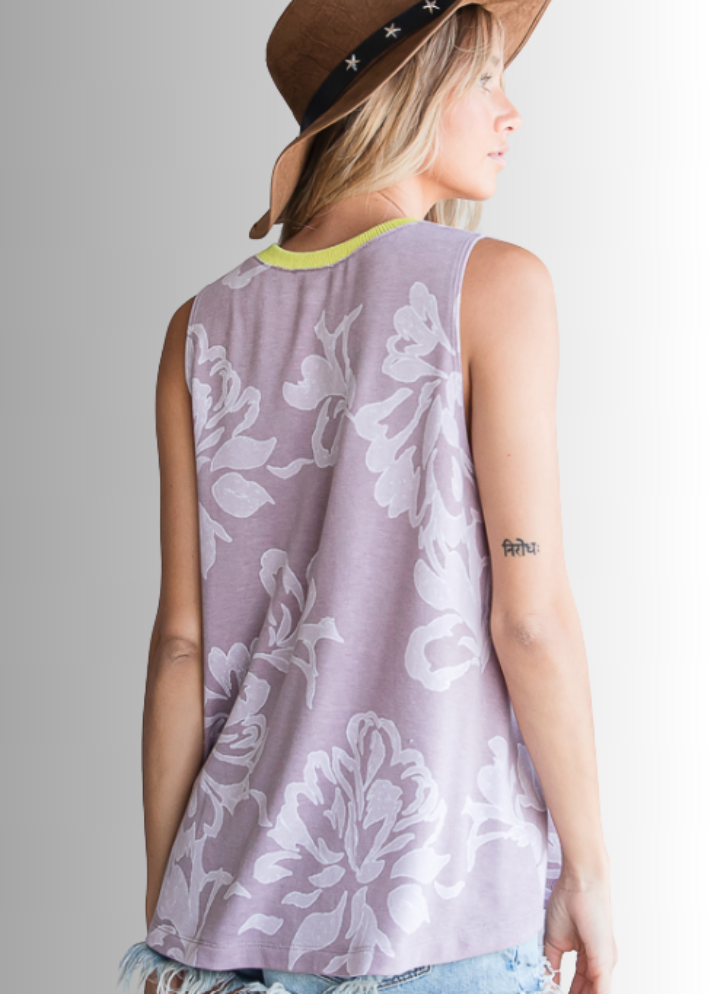 Tropical Floral Grommet Detail Sleeveless Top CLEARANCE FINAL SALE