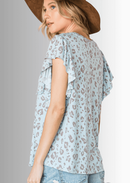 Rachel Animal Print Ruffle Cap Sleeve Top