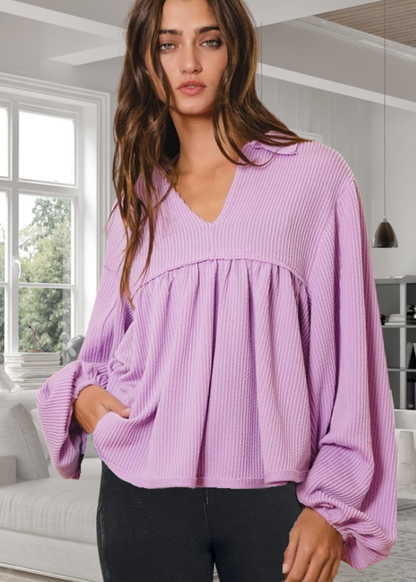 Any Time Soft Textured Bubble Sleeve Top CLEARANCE FINAL SALE