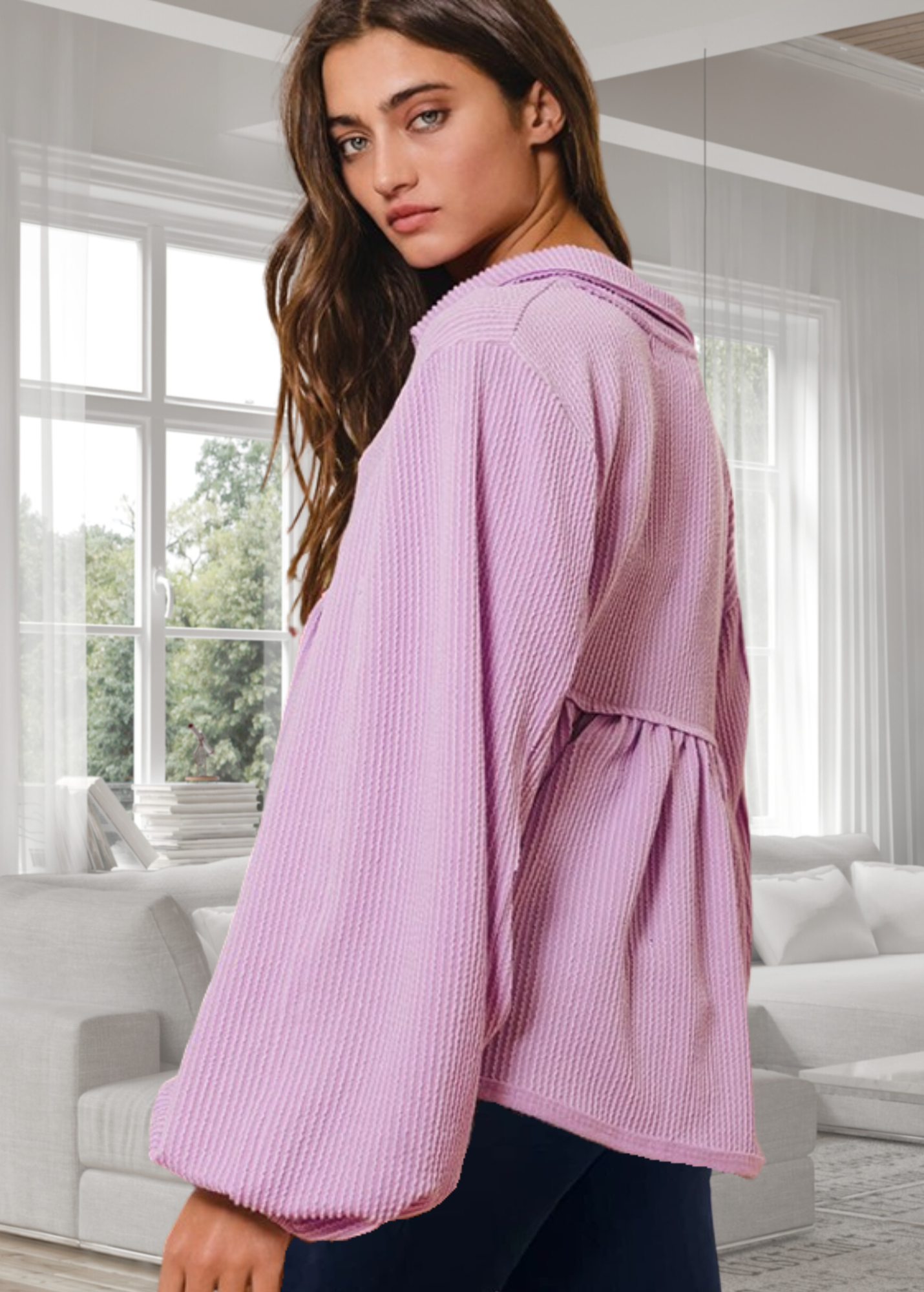 Any Time Soft Textured Bubble Sleeve Top CLEARANCE FINAL SALE