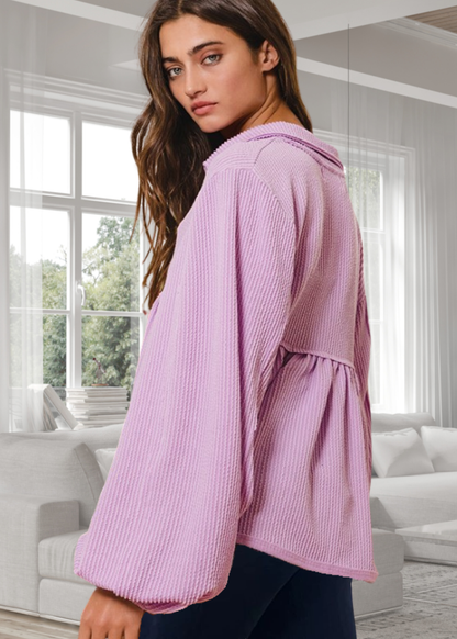 Any Time Soft Textured Bubble Sleeve Top CLEARANCE FINAL SALE