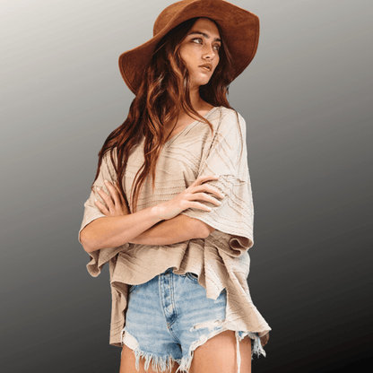 Textured V-Neck Boxy Top Made in USA