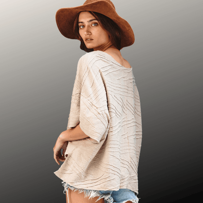 Textured V-Neck Boxy Top Made in USA
