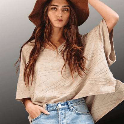 Textured V-Neck Boxy Top Made in USA