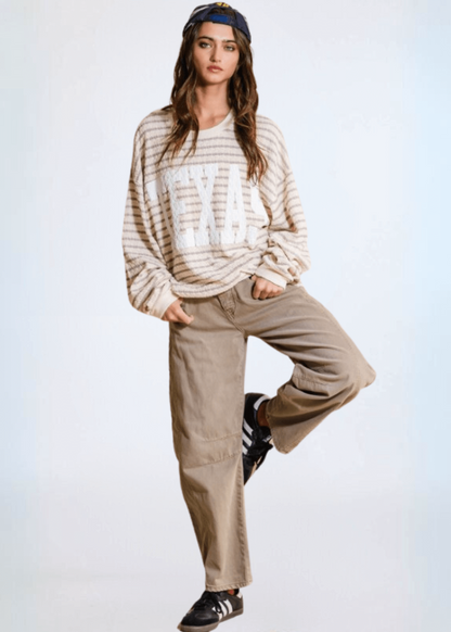 Graphic "TEXAS" Oversized Sweatshirt - Taupe