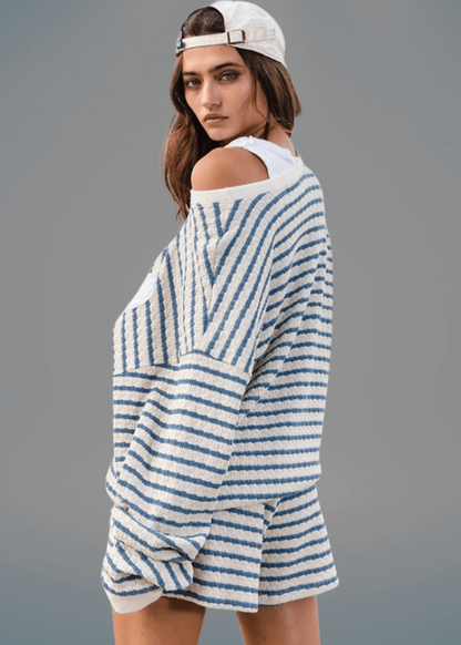 Graphic "TEXAS" Oversized Sweatshirt - Blue