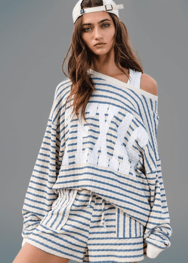 Graphic "TEXAS" Oversized Sweatshirt - Blue