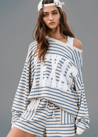 Graphic "TEXAS" Oversized Sweatshirt - Blue
