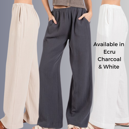 Triple Gauze Cotton Pants in White