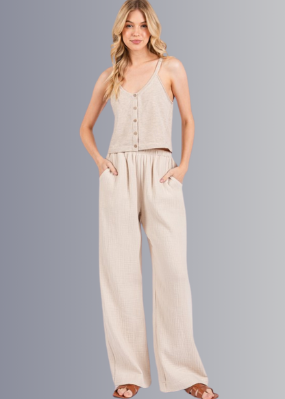 Triple Gauze Cotton Pants in Ecru