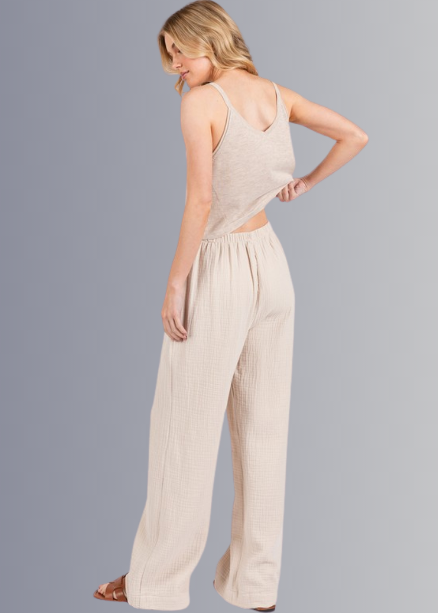 Triple Gauze Cotton Pants in Ecru