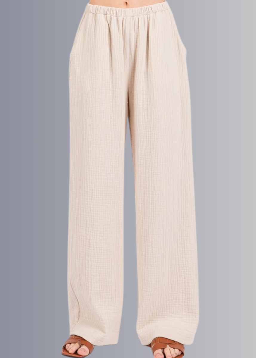 Triple Gauze Cotton Pants in Ecru