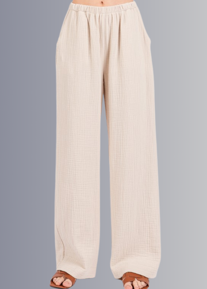 Triple Gauze Cotton Pants in Ecru