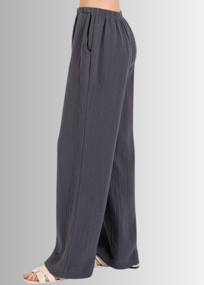 Triple Gauze Cotton Pants in Charcoal Grey