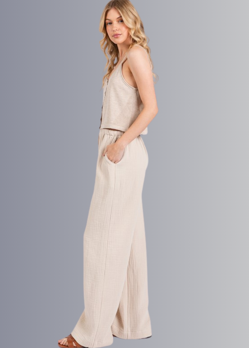 Triple Gauze Cotton Pants in Ecru