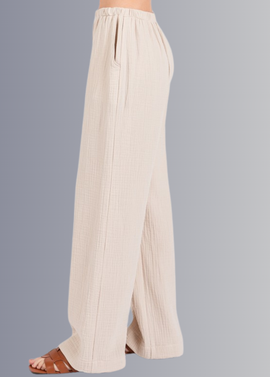 Triple Gauze Cotton Pants in Ecru