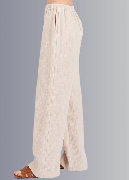 Triple Gauze Cotton Pants in Ecru