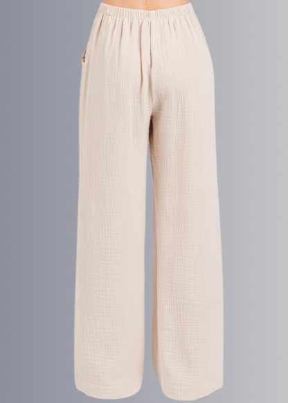 Triple Gauze Cotton Pants in Ecru