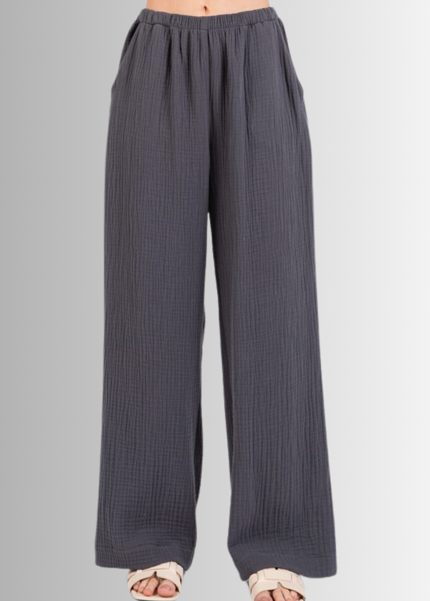 Triple Gauze Cotton Pants in Charcoal Grey