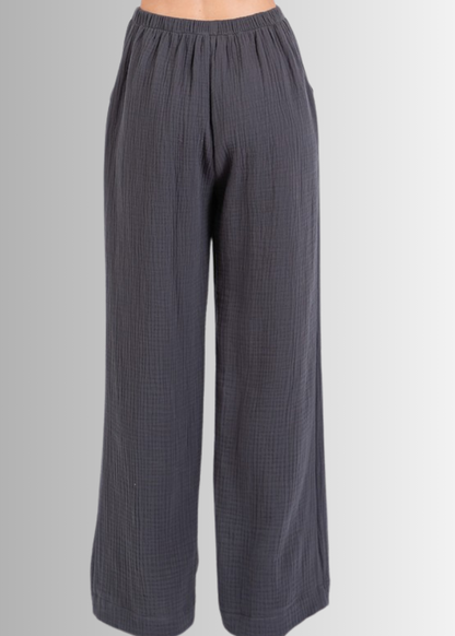 Triple Gauze Cotton Pants in Charcoal Grey