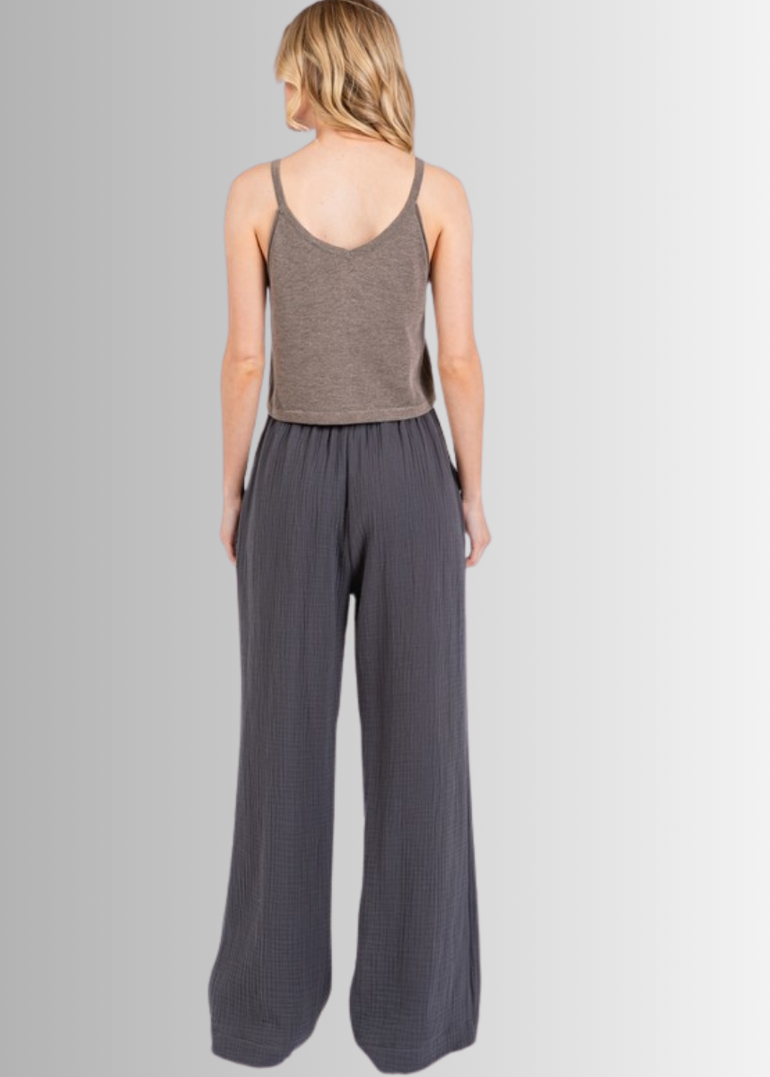 Triple Gauze Cotton Pants in Charcoal Grey
