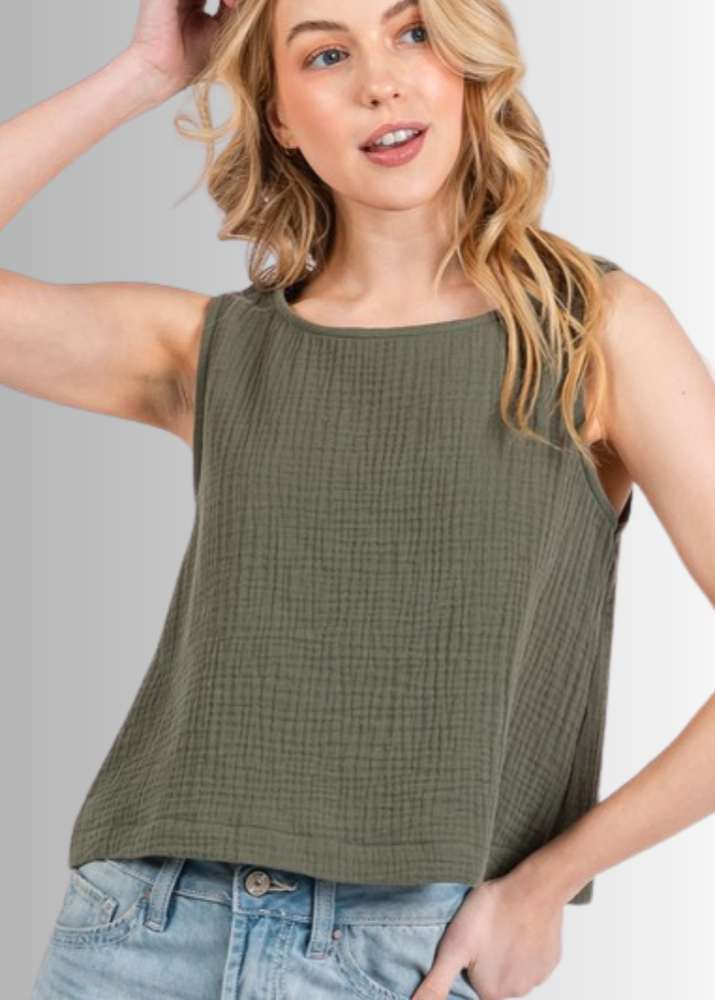 Triple Cotton Gauze Top - Olive