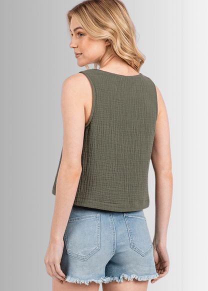 Triple Cotton Gauze Top - Olive
