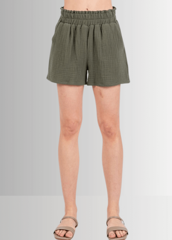 Triple Cotton Gauze Shorts - Olive