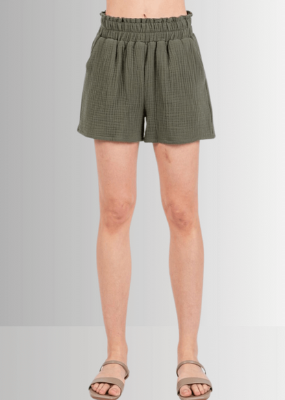 Triple Cotton Gauze Shorts - Olive