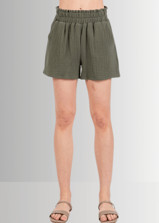 Triple Cotton Gauze Shorts - Olive