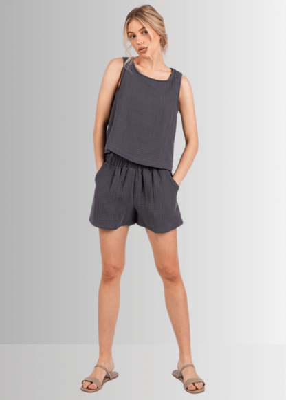 Triple Cotton Gauze Shorts - Charcoal